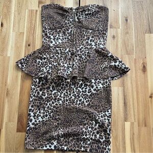 Charlotte Russe Leopard Print Peplum Strapless Bodycon Dress